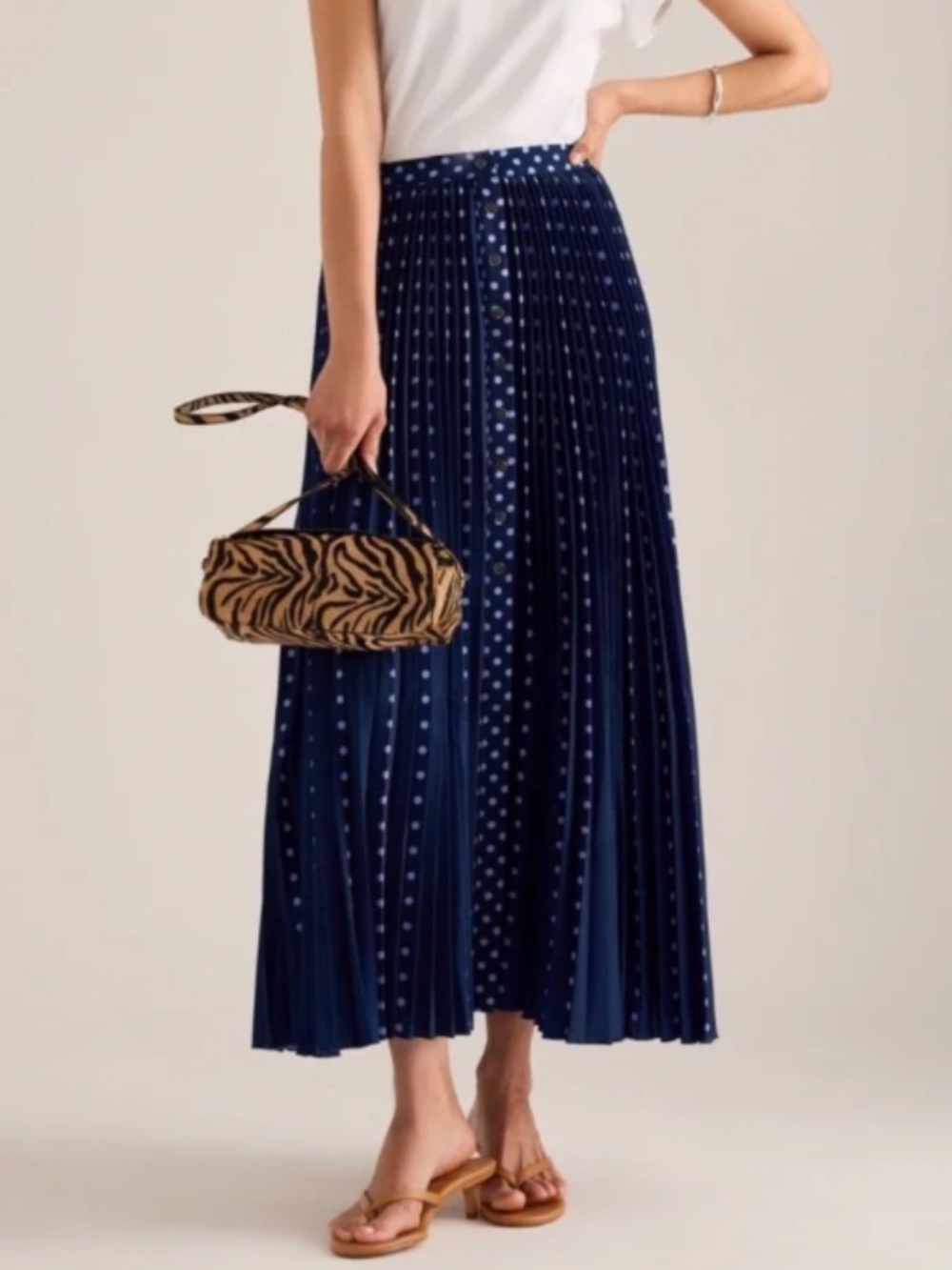 Maeve Pleated Button-Front Maxi Skirt Polka Dot Size Medium